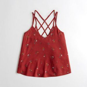 NWT Hollister Strappy Back Cami Tank Floral Red